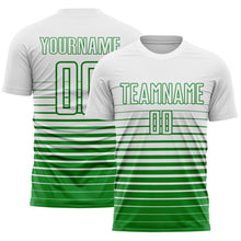 Load image into Gallery viewer, Custom White Grass Green Gradient Pinstripe Sublimation Soccer Uniform Jersey

