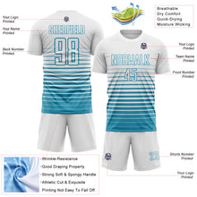 Laden Sie das Bild in den Galerie-Viewer, Custom White Panther Blue Gradient Pinstripe Sublimation Soccer Uniform Jersey
