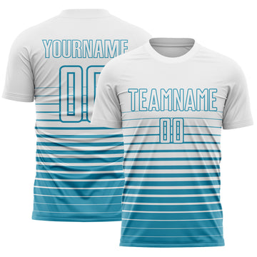 Custom White Panther Blue Gradient Pinstripe Sublimation Soccer Uniform Jersey
