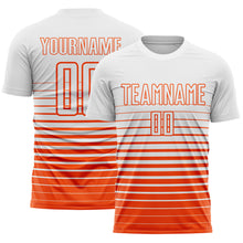 Charger l'image dans la galerie, Custom White Orange Gradient Pinstripe Sublimation Soccer Uniform Jersey
