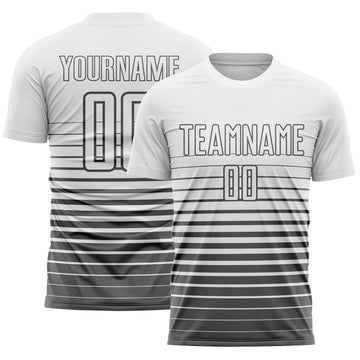 Custom White Steel Gray Gradient Pinstripe Sublimation Soccer Uniform Jersey