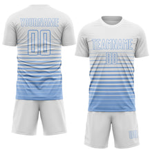 Charger l'image dans la galerie, Custom White Light Blue Gradient Pinstripe Sublimation Soccer Uniform Jersey
