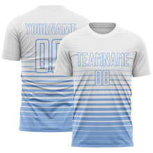 Charger l'image dans la galerie, Custom White Light Blue Gradient Pinstripe Sublimation Soccer Uniform Jersey
