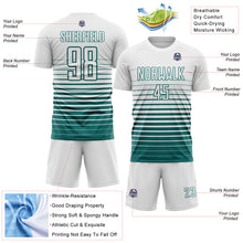 Laden Sie das Bild in den Galerie-Viewer, Custom White Teal Gradient Pinstripe Sublimation Soccer Uniform Jersey
