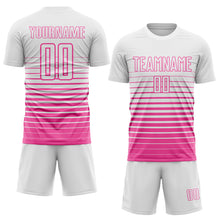 Загрузить изображение в средство просмотра галереи, Custom White Pink Gradient Pinstripe Sublimation Soccer Uniform Jersey
