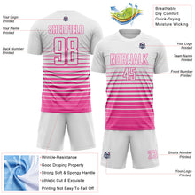 Загрузить изображение в средство просмотра галереи, Custom White Pink Gradient Pinstripe Sublimation Soccer Uniform Jersey
