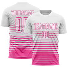 Загрузить изображение в средство просмотра галереи, Custom White Pink Gradient Pinstripe Sublimation Soccer Uniform Jersey
