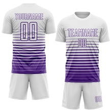 Загрузить изображение в средство просмотра галереи, Custom White Purple Gradient Pinstripe Sublimation Soccer Uniform Jersey
