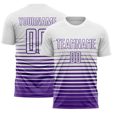 Загрузить изображение в средство просмотра галереи, Custom White Purple Gradient Pinstripe Sublimation Soccer Uniform Jersey
