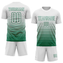 Load image into Gallery viewer, Custom White Kelly Green Gradient Pinstripe Sublimation Soccer Uniform Jersey
