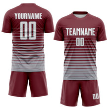 Charger l'image dans la galerie, Custom Burgundy White-Gray Gradient Pinstripe Sublimation Soccer Uniform Jersey

