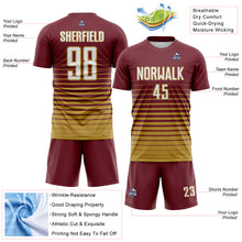 Load image into Gallery viewer, Custom Burgundy White-Old Gold Gradient Pinstripe Sublimation Soccer Uniform Jersey
