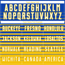 Загрузить изображение в средство просмотра галереи, Custom Thunder Blue White-Yellow Gradient Pinstripe Sublimation Soccer Uniform Jersey
