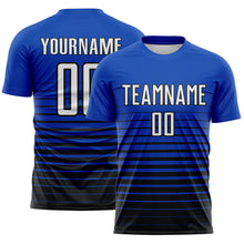 Load image into Gallery viewer, Custom Thunder Blue White-Black Gradient Pinstripe Sublimation Soccer Uniform Jersey
