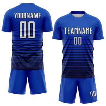 Custom Thunder Blue White-Navy Gradient Pinstripe Sublimation Soccer Uniform Jersey
