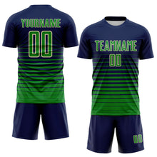 Charger l'image dans la galerie, Custom Navy Grass Green-Cream Gradient Pinstripe Sublimation Soccer Uniform Jersey
