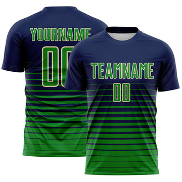 Custom Navy Grass Green-Cream Gradient Pinstripe Sublimation Soccer Uniform Jersey