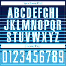 Load image into Gallery viewer, Custom Navy White-Sky Blue Gradient Pinstripe Sublimation Soccer Uniform Jersey
