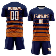 Charger l'image dans la galerie, Custom Navy White-Bay Orange Gradient Pinstripe Sublimation Soccer Uniform Jersey
