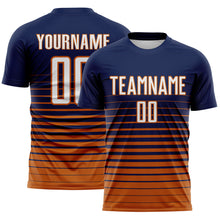 Charger l'image dans la galerie, Custom Navy White-Bay Orange Gradient Pinstripe Sublimation Soccer Uniform Jersey
