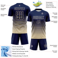 Загрузить изображение в средство просмотра галереи, Custom Navy Cream Gradient Pinstripe Sublimation Soccer Uniform Jersey
