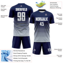 Load image into Gallery viewer, Custom Navy White-Silver Gradient Pinstripe Sublimation Soccer Uniform Jersey
