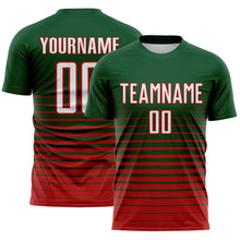 Laden Sie das Bild in den Galerie-Viewer, Custom Green White-Red Gradient Pinstripe Sublimation Soccer Uniform Jersey
