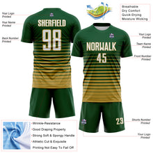Загрузить изображение в средство просмотра галереи, Custom Green White-Old Gold Gradient Pinstripe Sublimation Soccer Uniform Jersey
