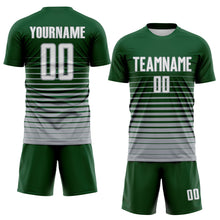 Laden Sie das Bild in den Galerie-Viewer, Custom Green White-Gray Gradient Pinstripe Sublimation Soccer Uniform Jersey
