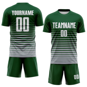 Custom Green White-Gray Gradient Pinstripe Sublimation Soccer Uniform Jersey