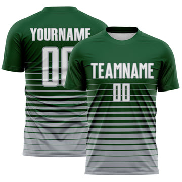 Custom Green White-Gray Gradient Pinstripe Sublimation Soccer Uniform Jersey