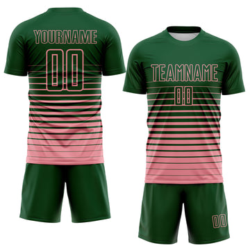 Custom Green Medium Pink Gradient Pinstripe Sublimation Soccer Uniform Jersey