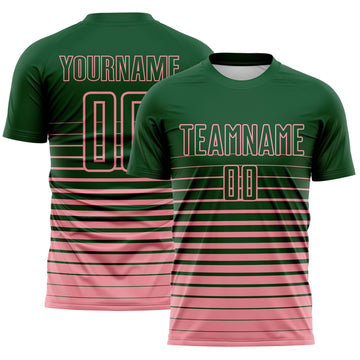 Custom Green Medium Pink Gradient Pinstripe Sublimation Soccer Uniform Jersey