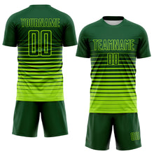 Load image into Gallery viewer, Custom Green Neon Green Gradient Pinstripe Sublimation Soccer Uniform Jersey

