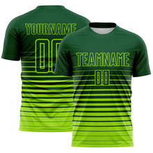 Load image into Gallery viewer, Custom Green Neon Green Gradient Pinstripe Sublimation Soccer Uniform Jersey
