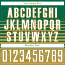 Загрузить изображение в средство просмотра галереи, Custom Kelly Green White-Old Gold Gradient Pinstripe Sublimation Soccer Uniform Jersey
