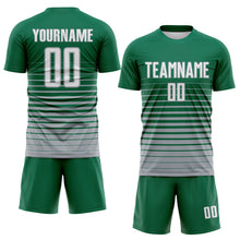 Загрузить изображение в средство просмотра галереи, Custom Kelly Green White-Gray Gradient Pinstripe Sublimation Soccer Uniform Jersey
