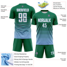 Load image into Gallery viewer, Custom Kelly Green White-Light Blue Gradient Pinstripe Sublimation Soccer Uniform Jersey
