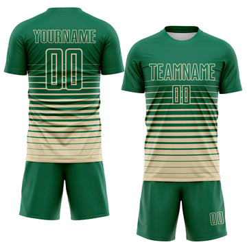 Custom Kelly Green Cream Gradient Pinstripe Sublimation Soccer Uniform Jersey