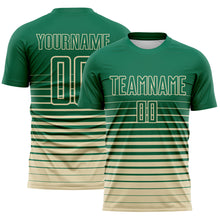 Load image into Gallery viewer, Custom Kelly Green Cream Gradient Pinstripe Sublimation Soccer Uniform Jersey
