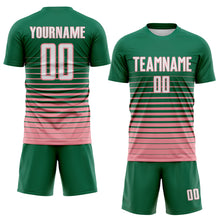 Загрузить изображение в средство просмотра галереи, Custom Kelly Green White-Medium Pink Gradient Pinstripe Sublimation Soccer Uniform Jersey
