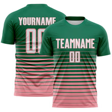 Загрузить изображение в средство просмотра галереи, Custom Kelly Green White-Medium Pink Gradient Pinstripe Sublimation Soccer Uniform Jersey

