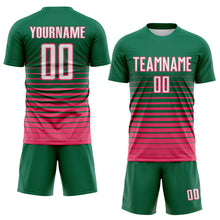 Загрузить изображение в средство просмотра галереи, Custom Kelly Green White-Neon Pink Gradient Pinstripe Sublimation Soccer Uniform Jersey
