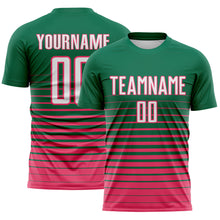 Загрузить изображение в средство просмотра галереи, Custom Kelly Green White-Neon Pink Gradient Pinstripe Sublimation Soccer Uniform Jersey
