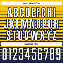 Load image into Gallery viewer, Custom Yellow White-Navy Gradient Pinstripe Sublimation Soccer Uniform Jersey
