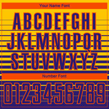 Load image into Gallery viewer, Custom Yellow Dark Purple-Orange Gradient Pinstripe Sublimation Soccer Uniform Jersey
