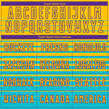 Laden Sie das Bild in den Galerie-Viewer, Custom Yellow Purple-Lakes Blue Gradient Pinstripe Sublimation Soccer Uniform Jersey
