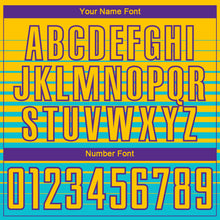 Laden Sie das Bild in den Galerie-Viewer, Custom Yellow Purple-Lakes Blue Gradient Pinstripe Sublimation Soccer Uniform Jersey
