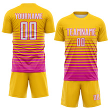 Charger l'image dans la galerie, Custom Yellow White-Deep Pink Gradient Pinstripe Sublimation Soccer Uniform Jersey
