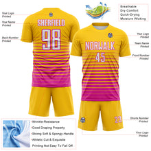 Charger l'image dans la galerie, Custom Yellow White-Deep Pink Gradient Pinstripe Sublimation Soccer Uniform Jersey
